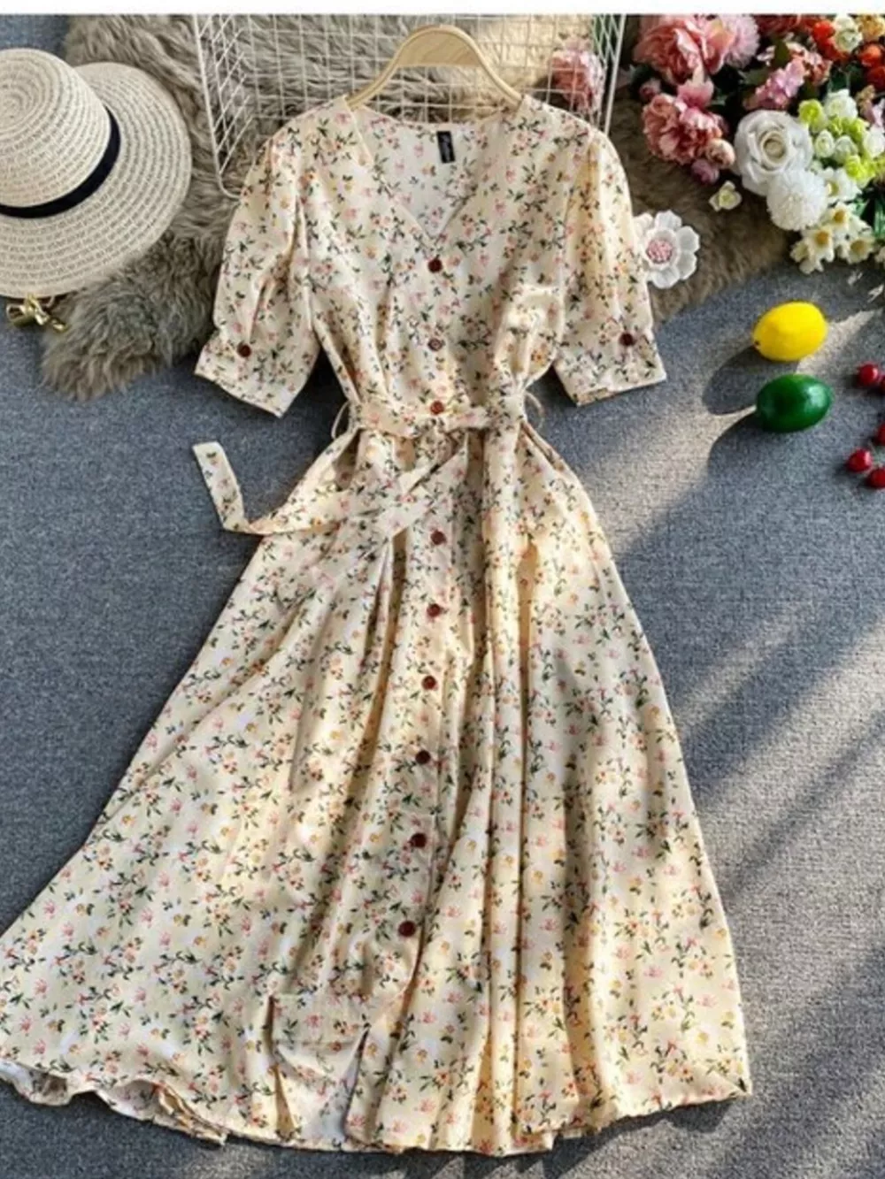 Floral Print V-Neck Midi Dress, image 28