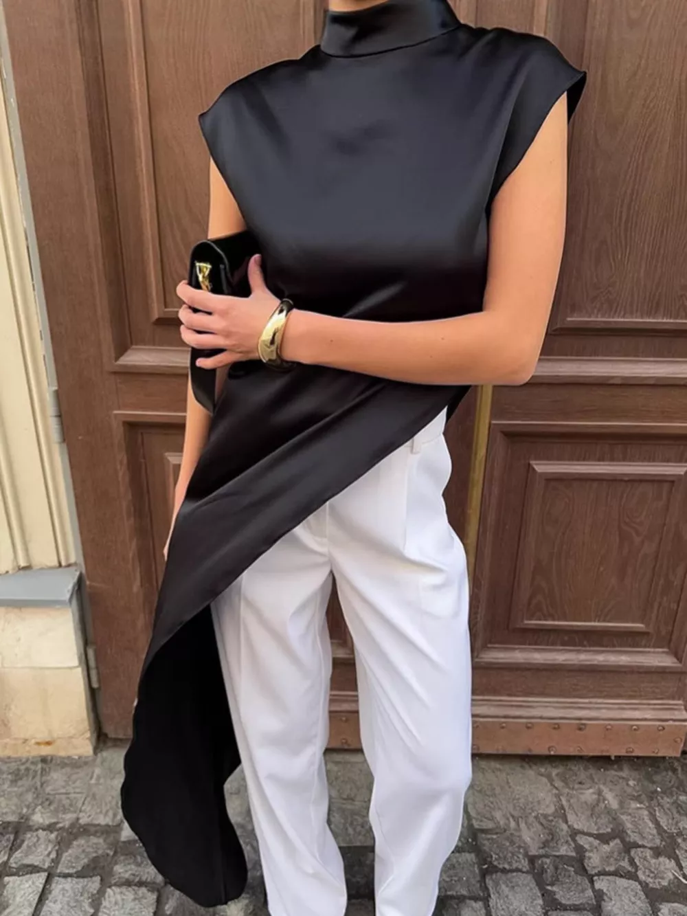 Asymmetrical Hem Turtleneck Blouse, image 2