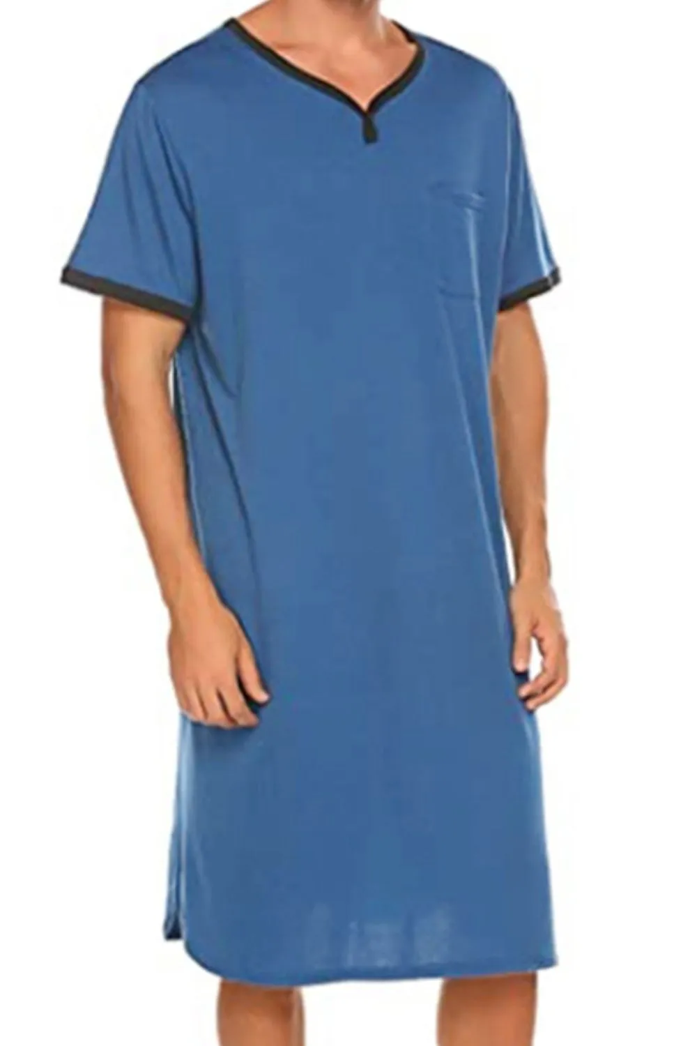 Men's Plus Size Contrast Trim Short Sleeve Lounge Tee Dress, image 3
