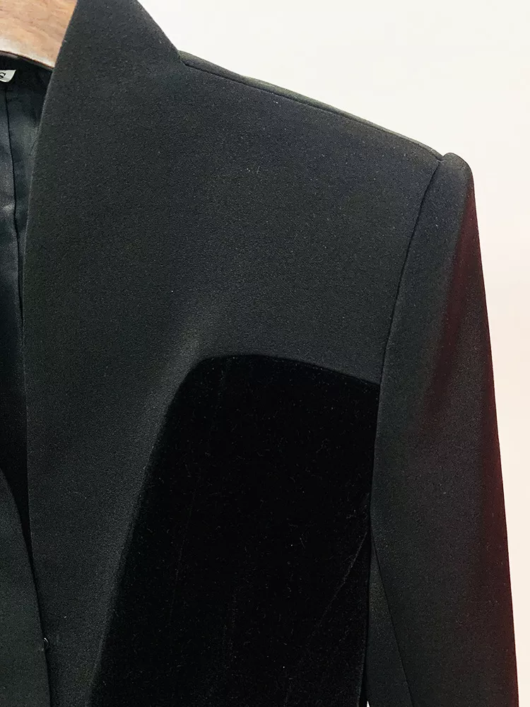 Velvet-Paneled Blazer with Stand-Up Collar, image 4