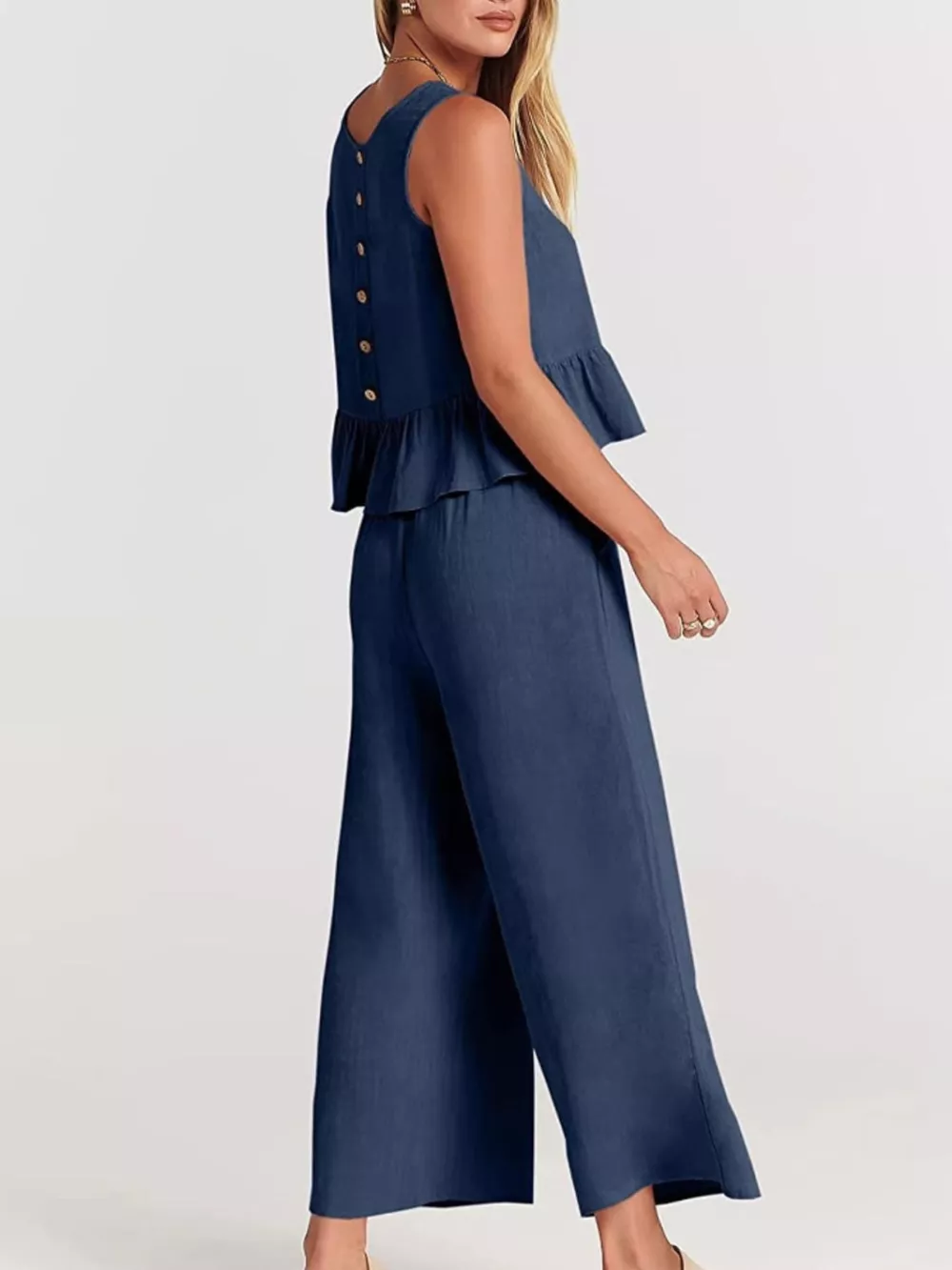 Full Size Ruffled Hem Sleeveless Top and Wide-Leg Pants Set Plus Size, image 26