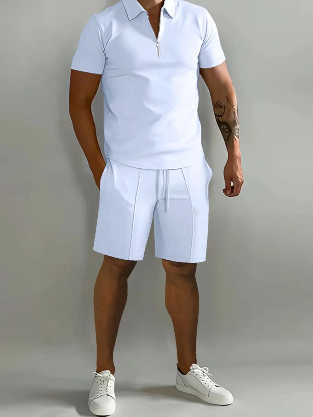 Men's Full Size Collared Neck Short Sleeve Top and Shorts Set Plus Size, image 4