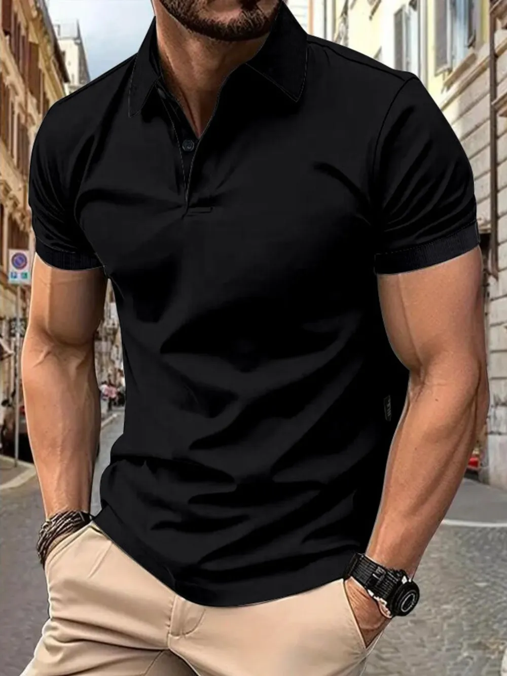 Men's Full Size Button Detail Short Sleeve Polo Plus Size