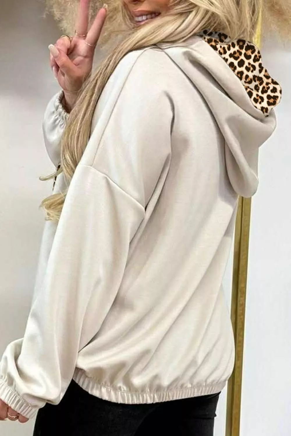 Leopard Print Lined Hoodie with Drawstring, image 2
