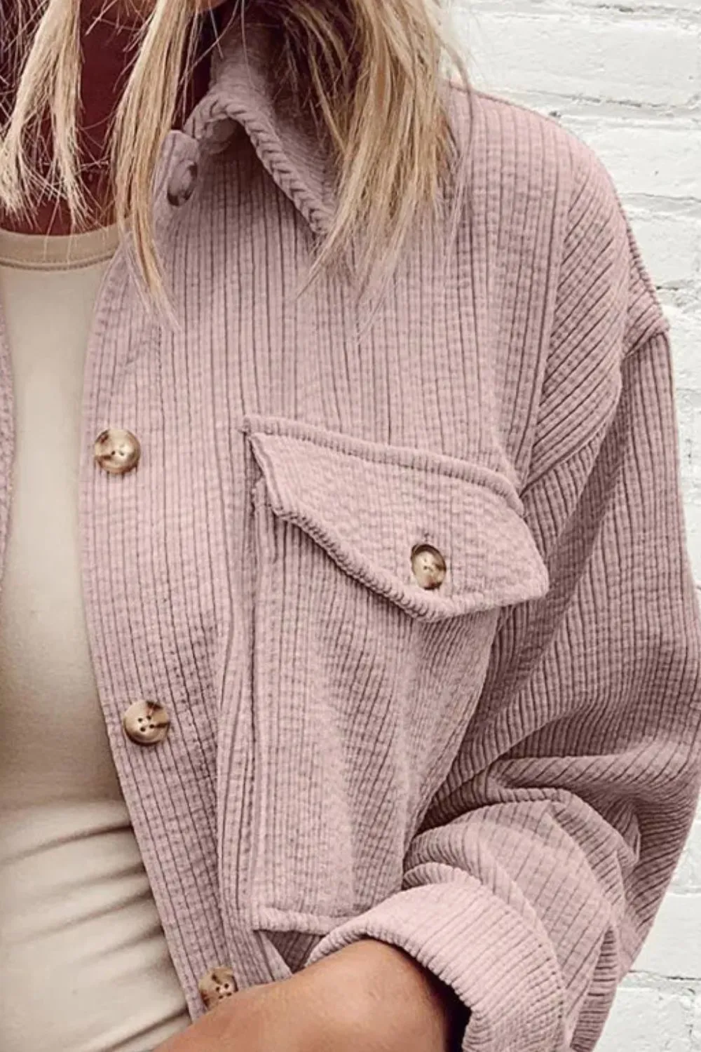 Pocketed Button Up Dropped Shoulder Shacket, image 4