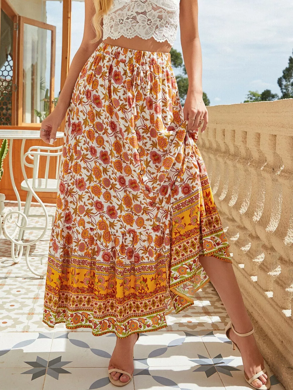 Floral Print Slit Skirt, image 11