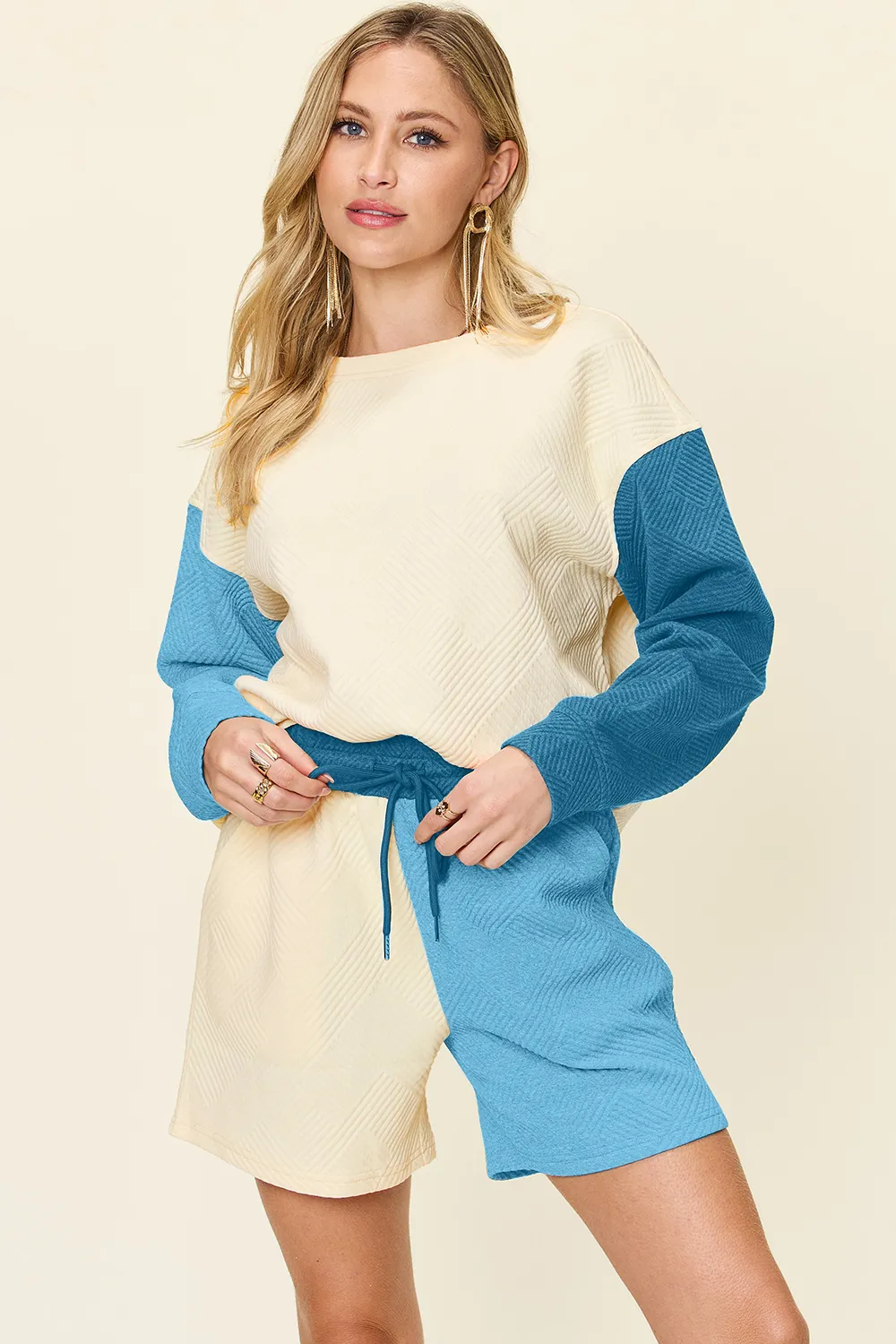 Full Size Contrast Drop Shoulder Top and Shorts Set, image 11