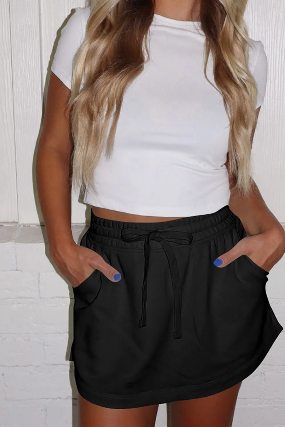 French Terry Drawstring Mini Skort with Pockets, image 7
