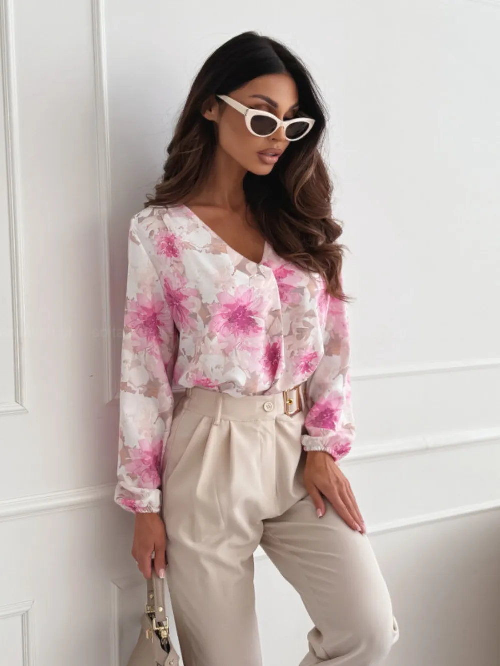 Floral V-Neck Long Sleeve Blouse, image 2