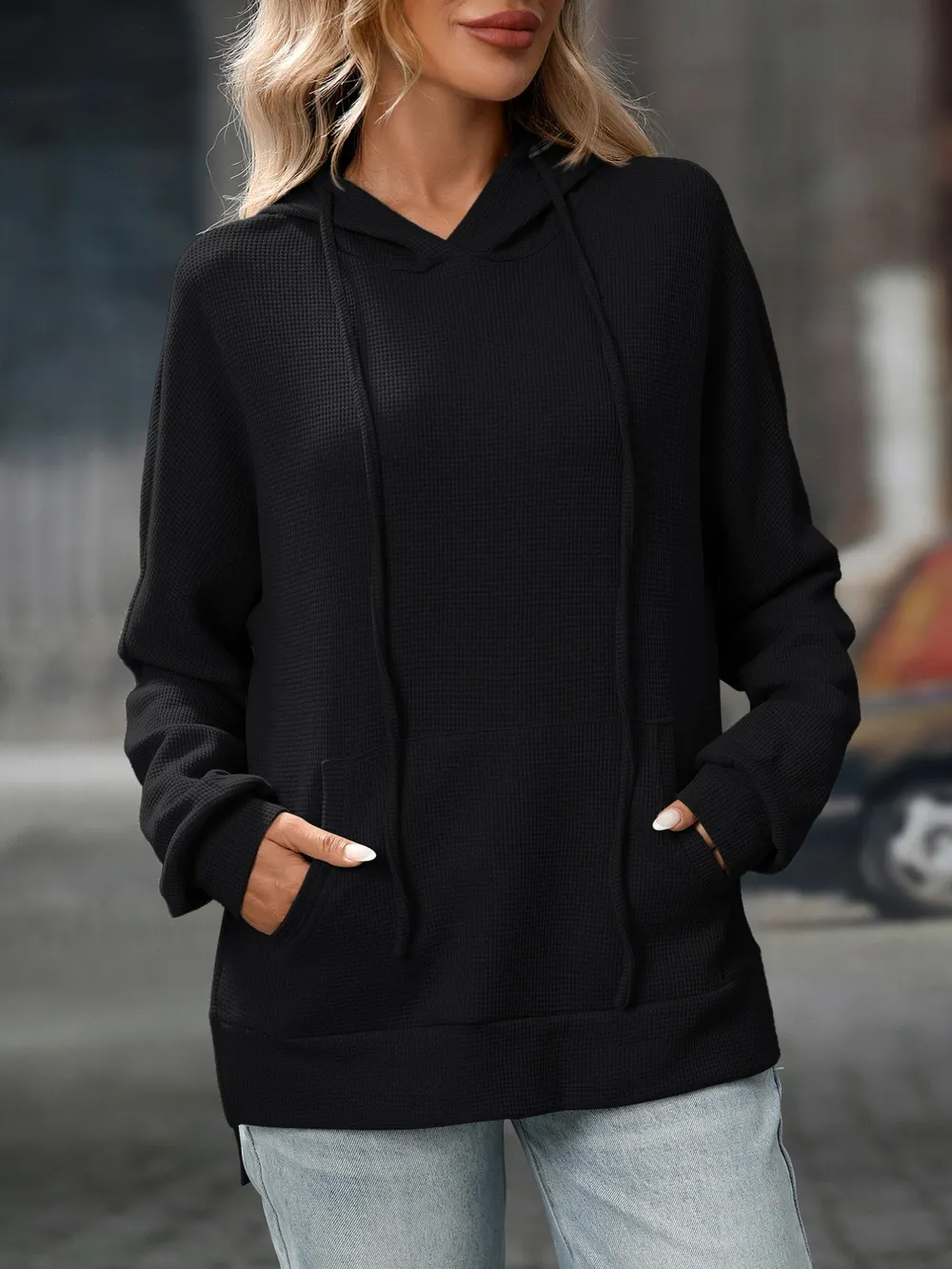 Textured Drawstring Long Sleeve Hoodie, image 18
