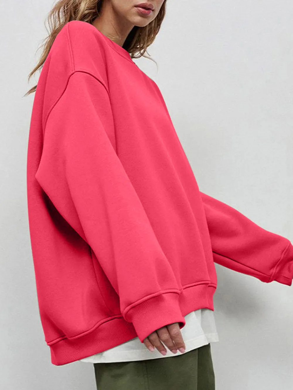 Round Neck Dropped Shoulder Long Sleeve Sweatshirt, image 35