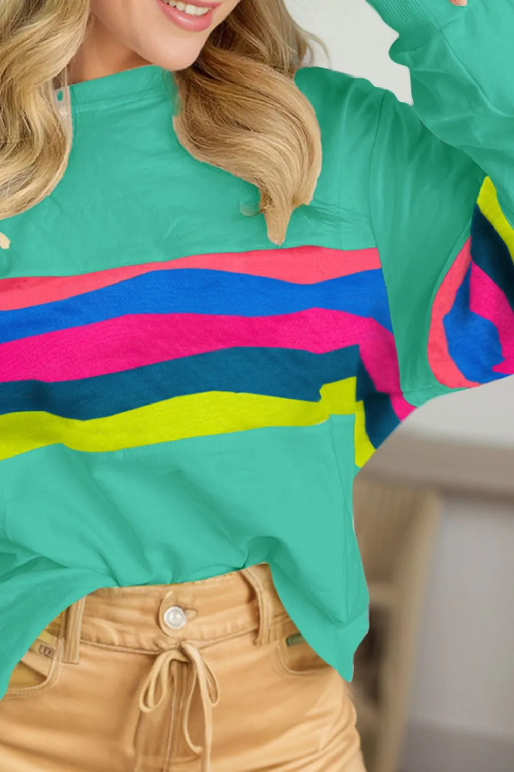Contrast Round Neck Long Sleeve Top, image 4