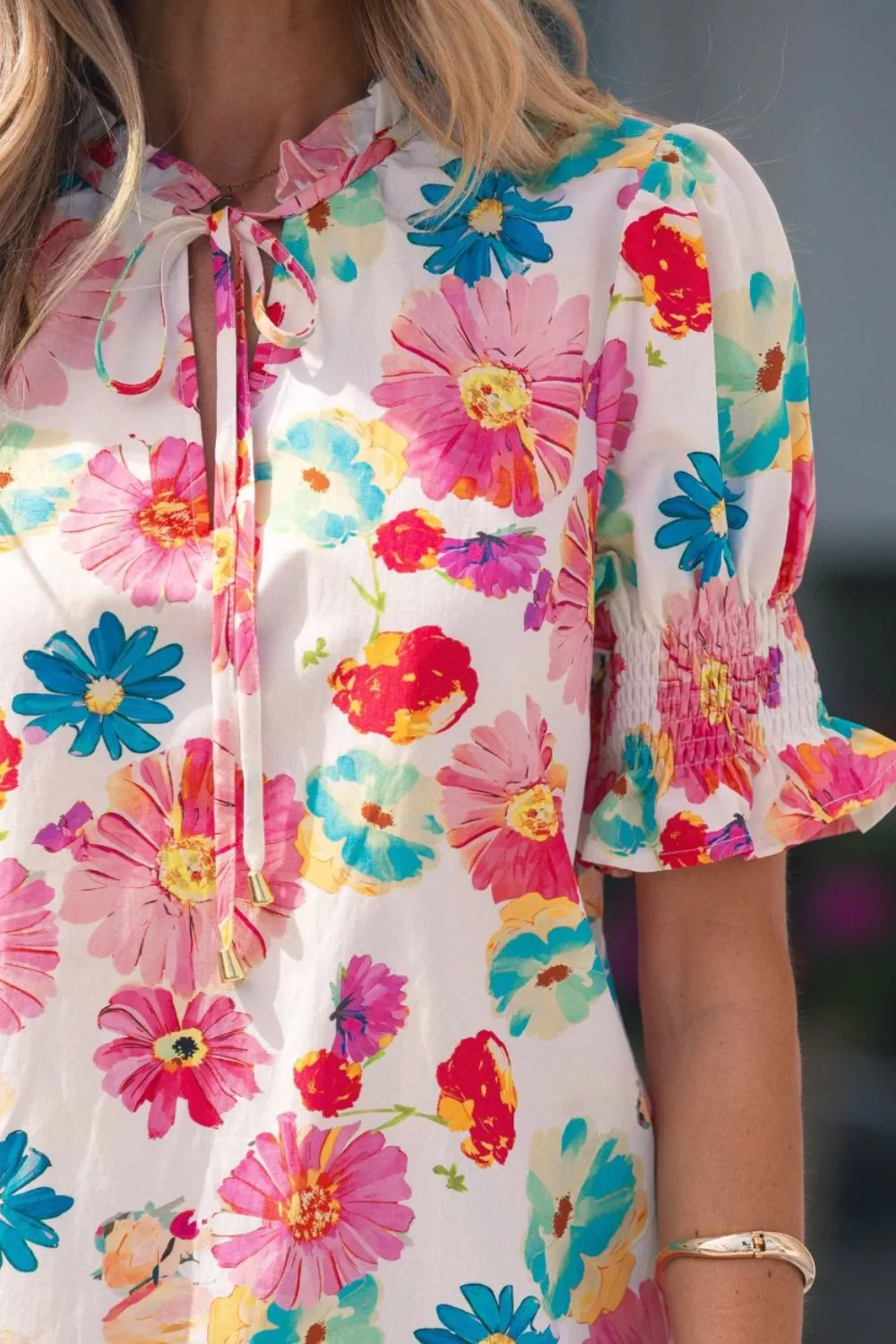 Floral Print Ruched Short Sleeve Blouse, image 7