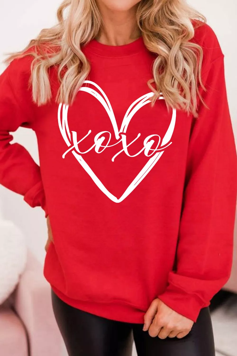 XOXO Valentines Heart Sketch Printed Pullover Sweatshirt, image 3