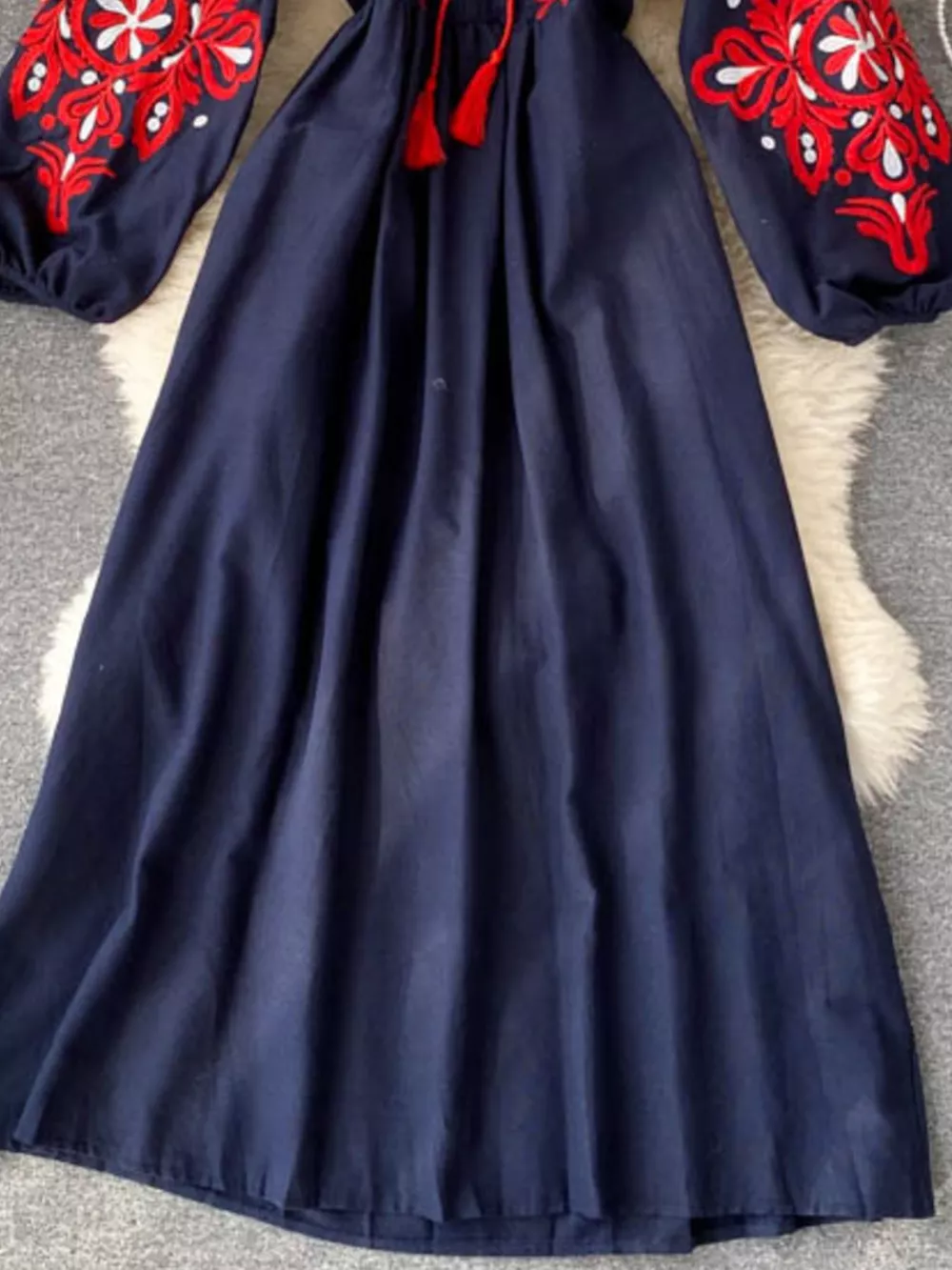 Embroidered Tie Neck Long Sleeve Dress, image 10