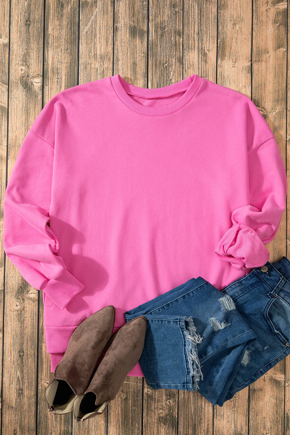 High-Low Round Neck Long Sleeve Sweatshirt, image 15
