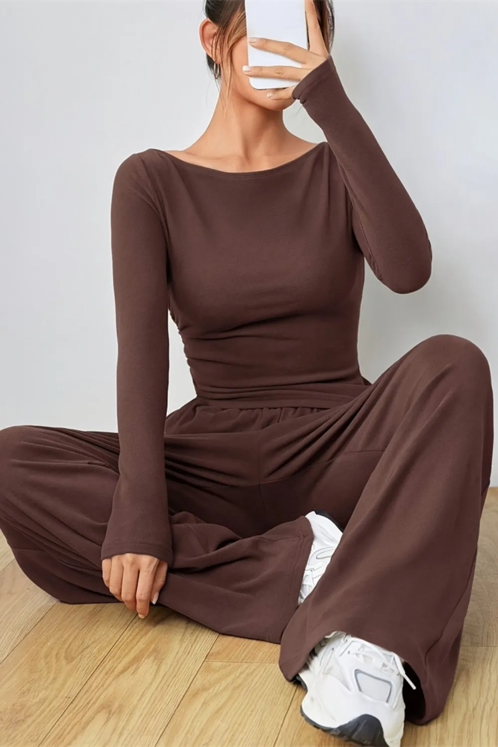 Boat Neck Long Sleeve Top and Pants Set, image 10