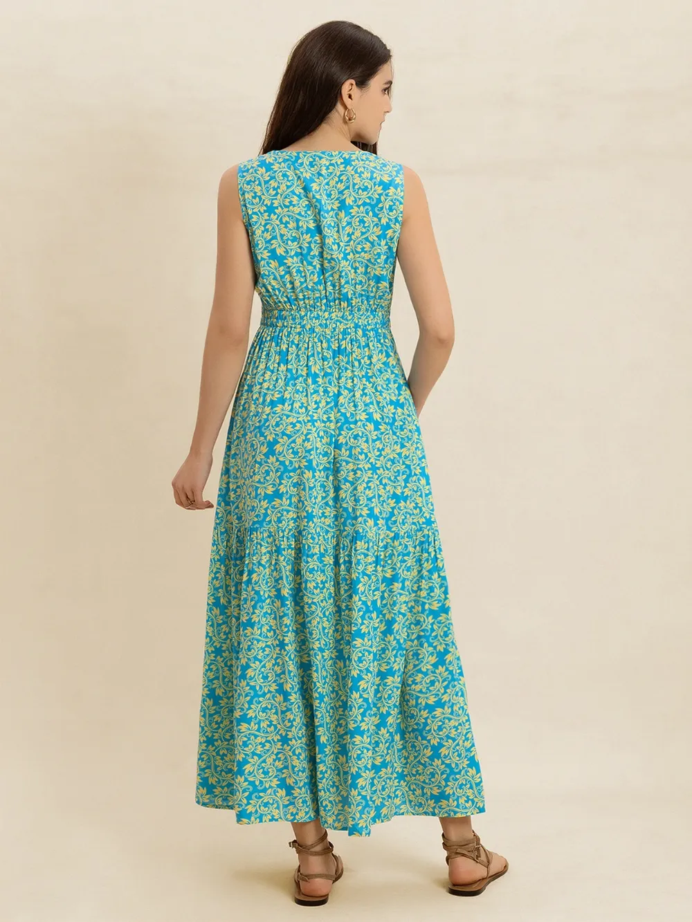Slit Printed V-Neck Sleeveless Dress, image 4