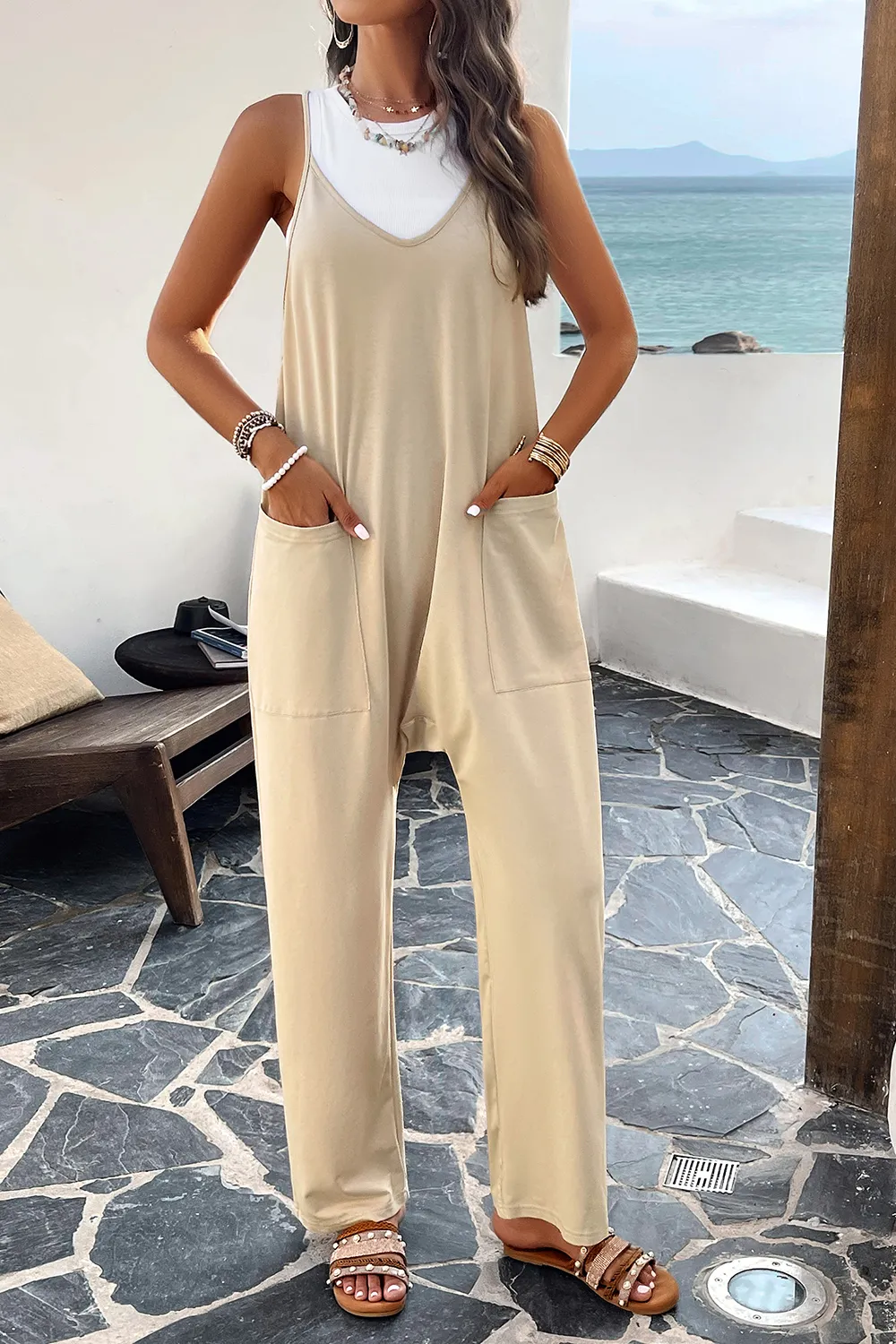 Pocketed Spaghetti Strap Overalls, image 32