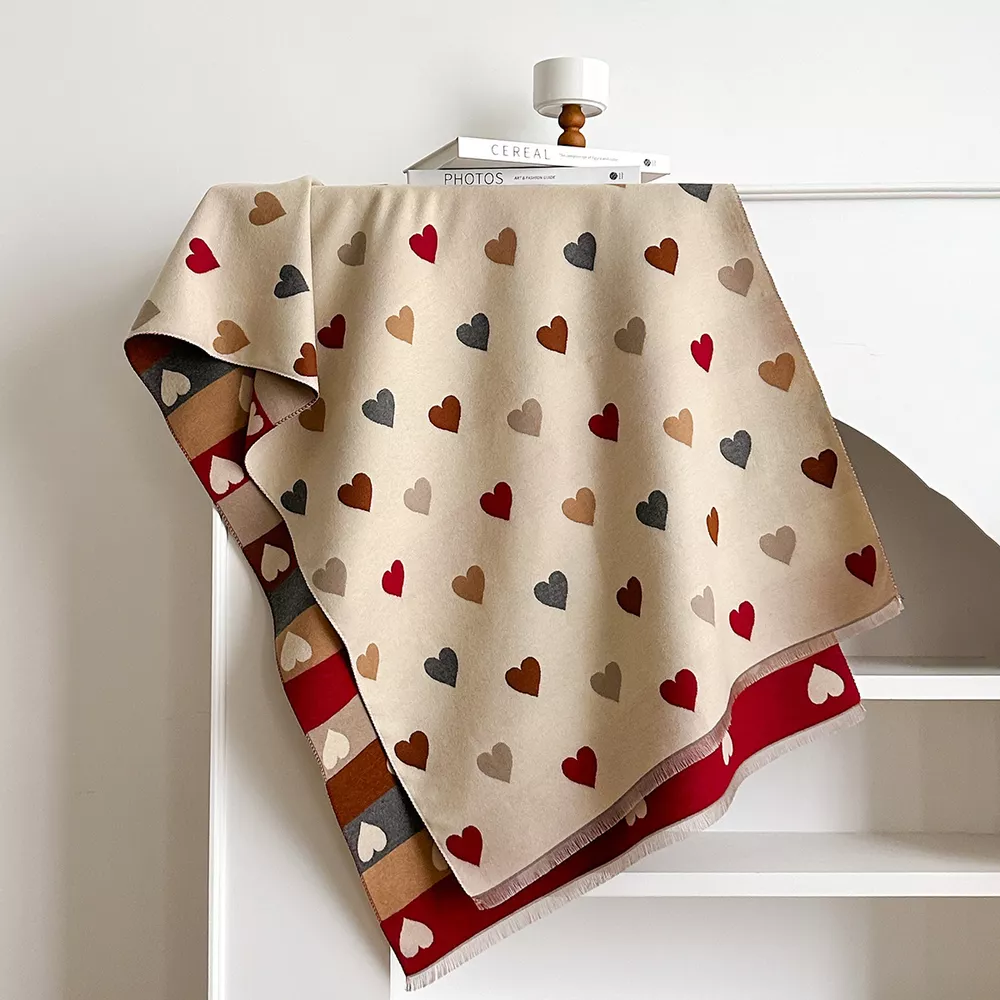 Heart Pattern Fringe Winter Scarf, image 2