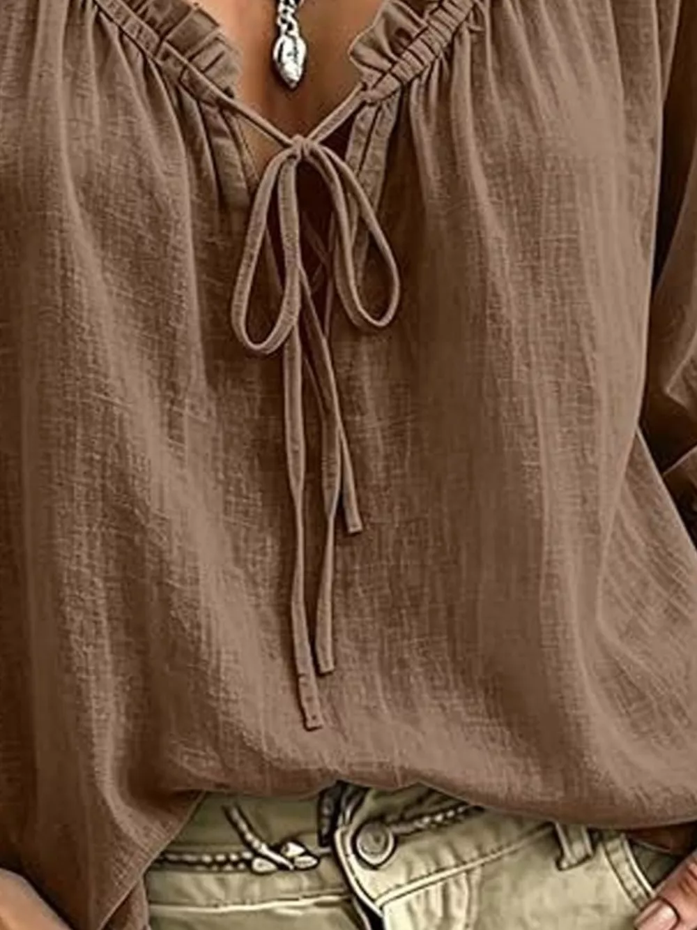Frill Tie Neck 3/4 Sleeve Blouse, image 10