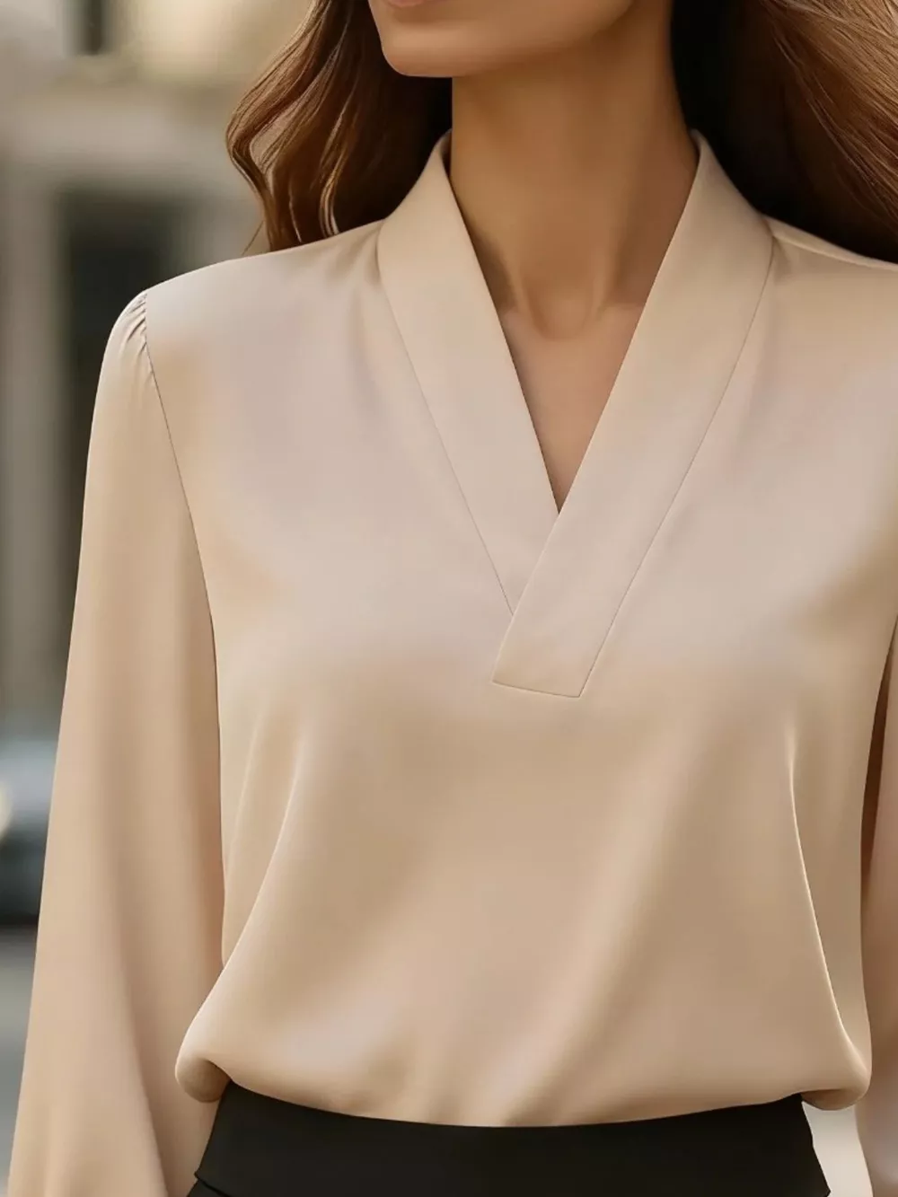 Satin V-Neck Long Sleeve Blouse, image 3