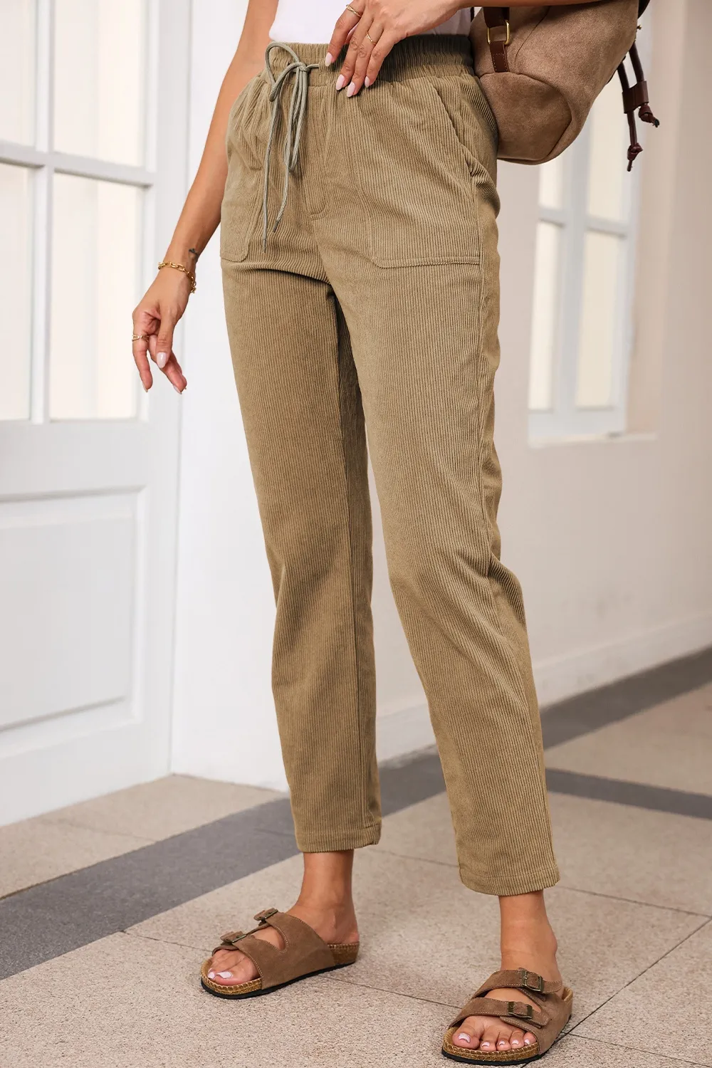 Drawstring Straight Pants with Pockets, image 9