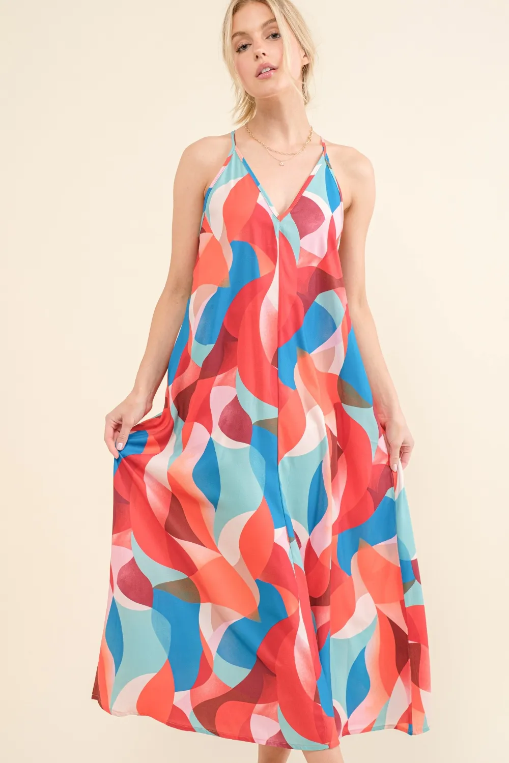 Printed Crisscross Back Cami Dress, image 4