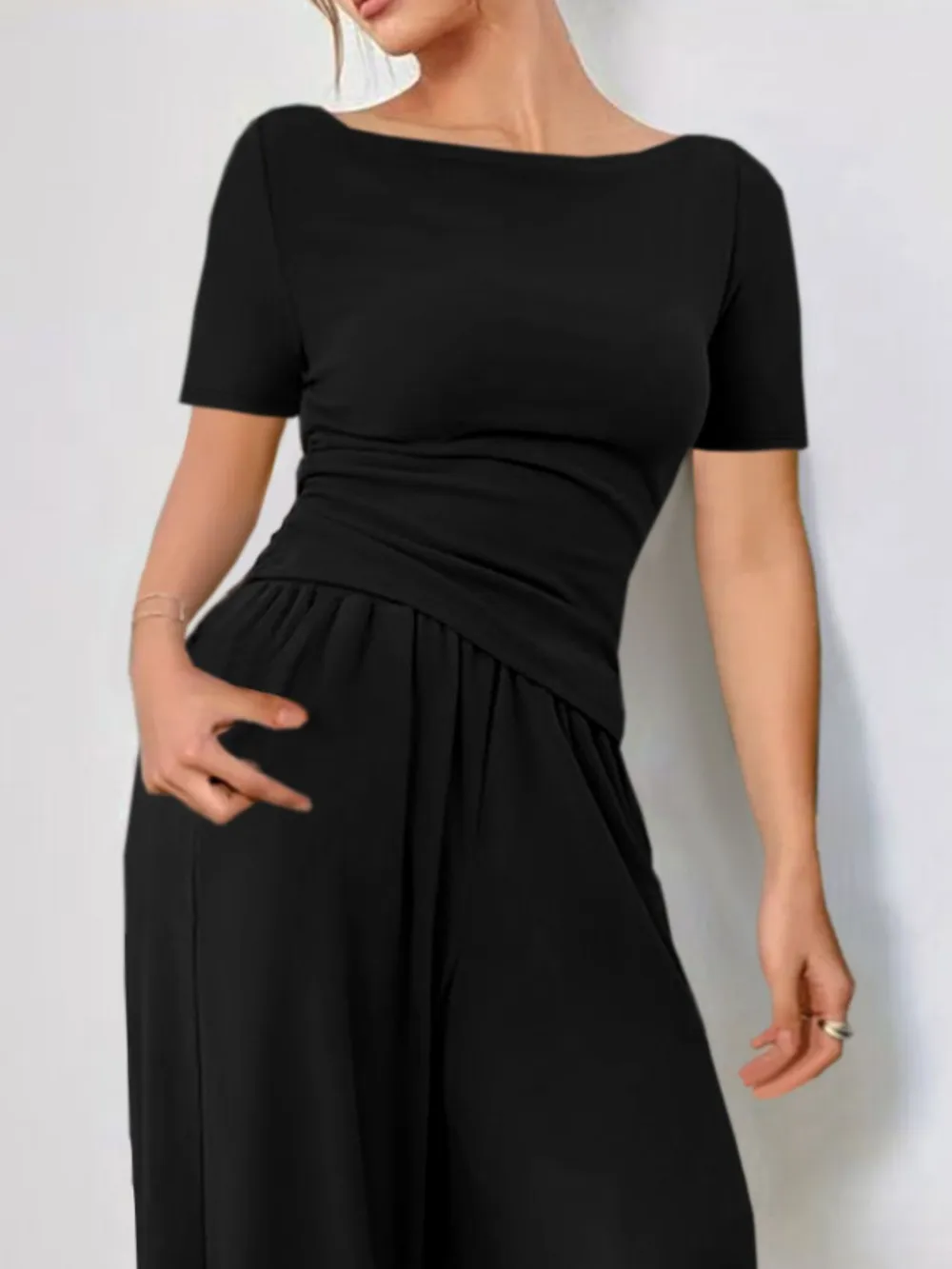 Round Neck Short Sleeve T-Shirt and Pants Set, image 18