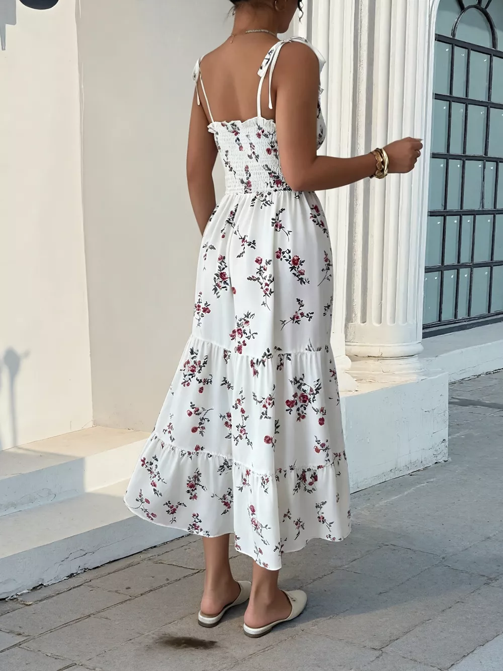 Floral Print Spaghetti Strap Tiered Midi Dress, image 4