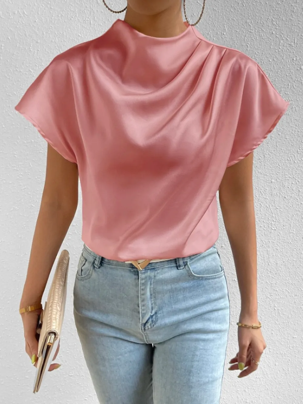 Mock Neck Short Sleeve Blouse, image 9