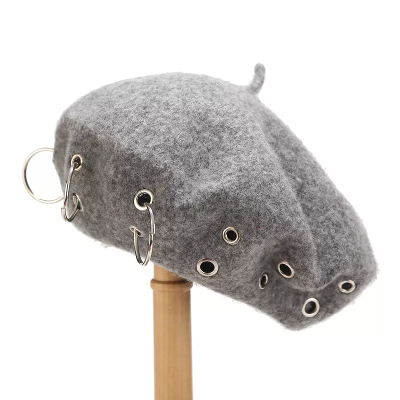 Metal Ring Embellished Beret Hat, image 5
