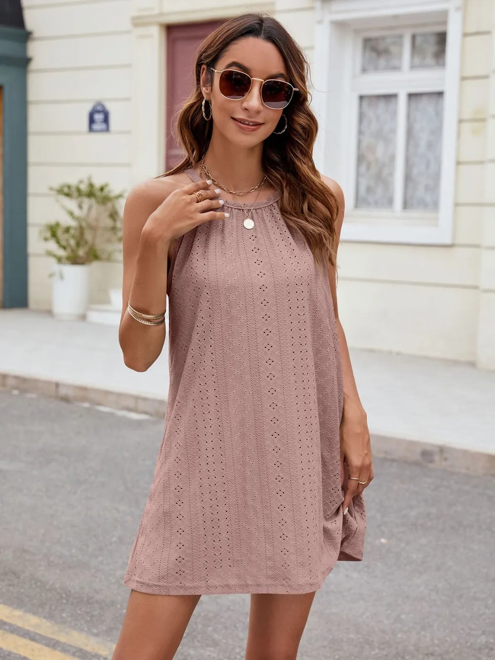 Eyelet Sleeveless Mini Dress, image 16