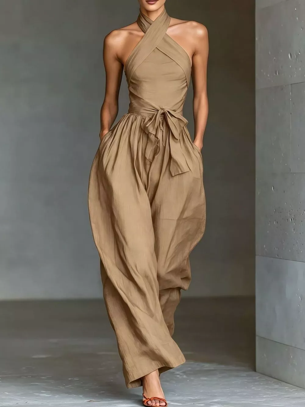 Halter Neck Wide-Leg Jumpsuit with Waist-Tie Detail, image 17