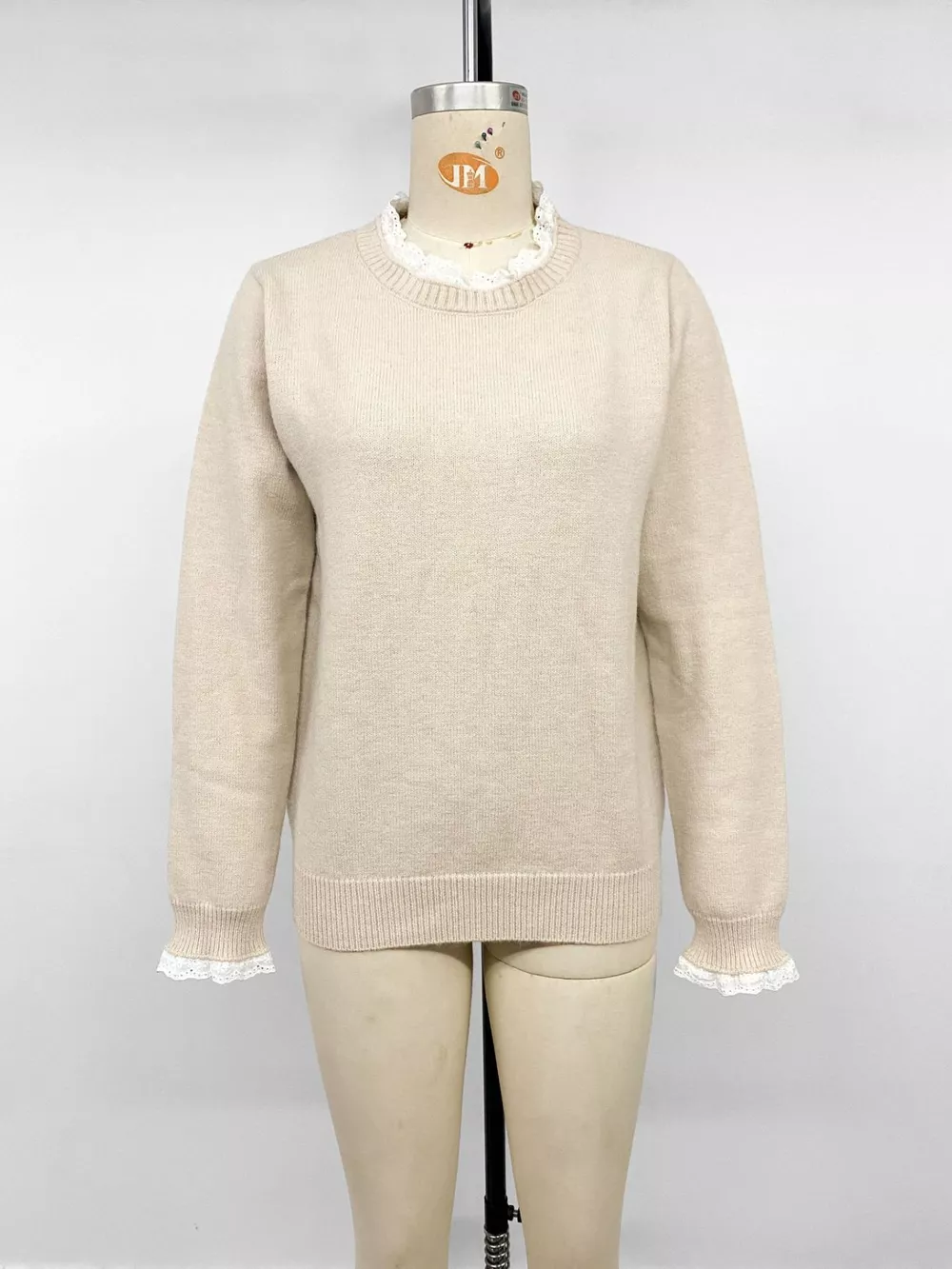 Elegant Lace Trim Round Neck Sweater, image 11