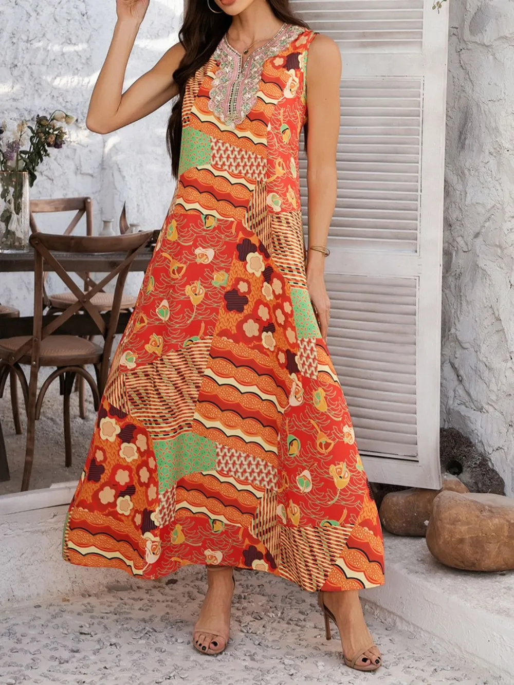 Printed Sleeveless Maxi Dress, image 4