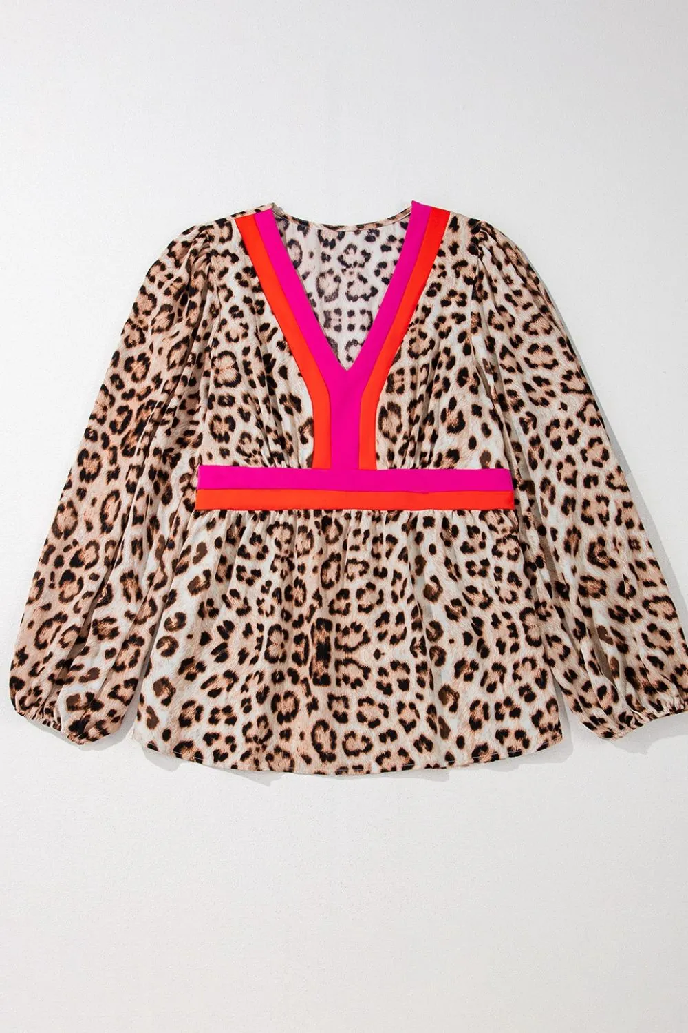 Leopard Print V-Neck Blouse with Contrast Trim, image 8