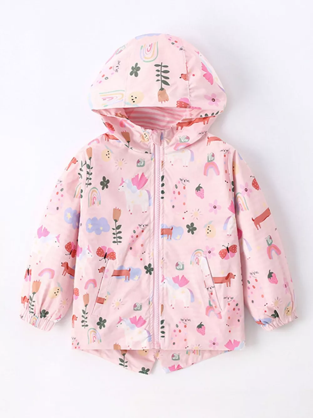 Children's Unicorn and Floral Print Hooded Jacket