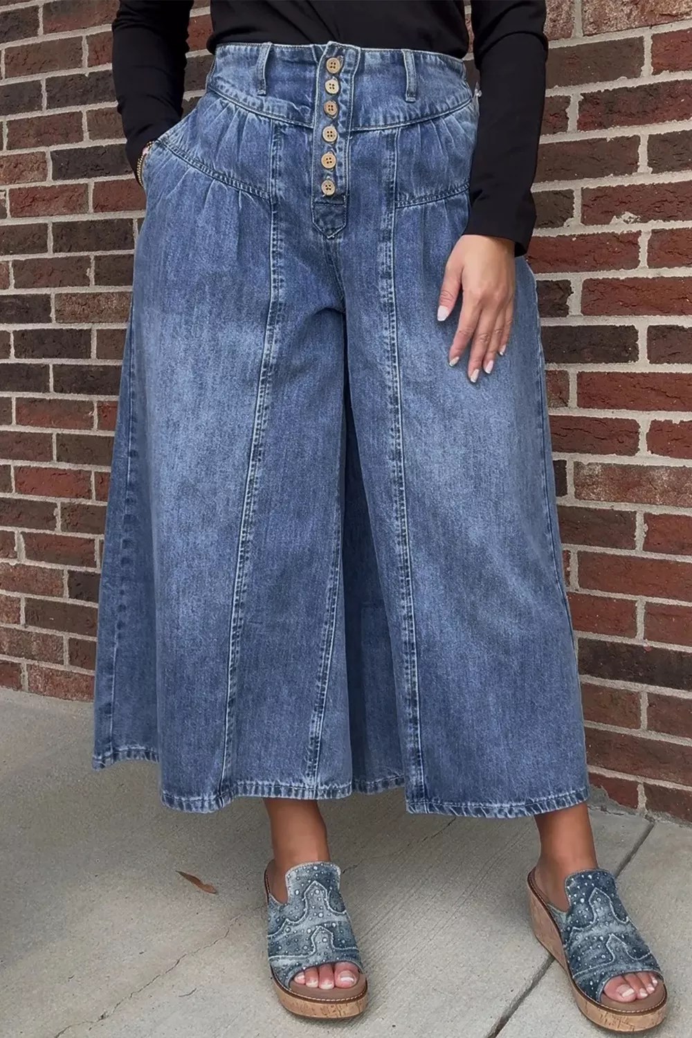 High-Waisted Wide Leg Button-Fly Jeans, image 6