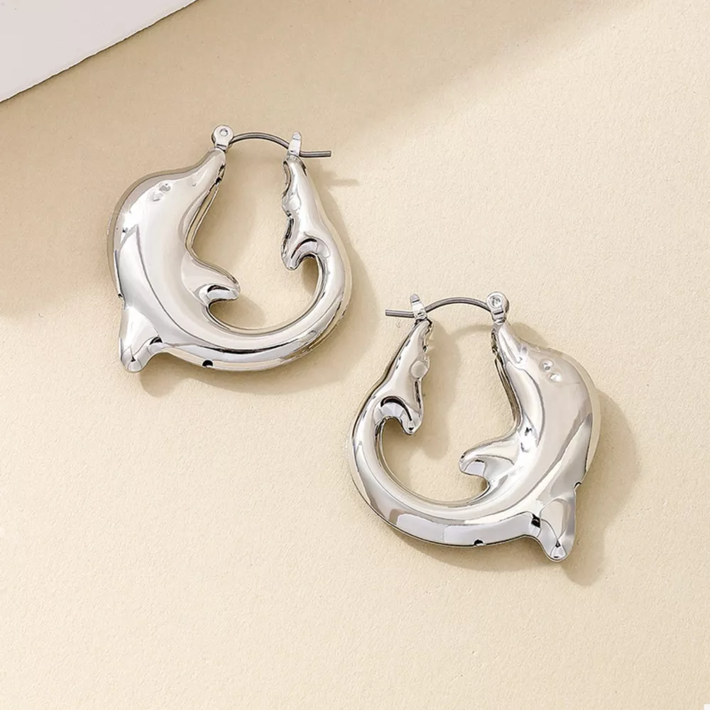 18K Gold-Plated Dolphin Hoop Earrings, image 9