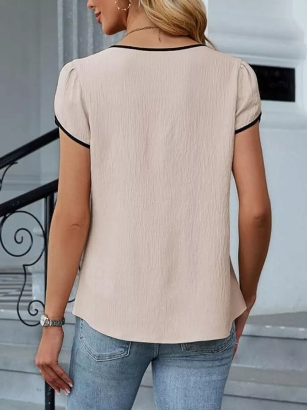 Notched Petal Sleeve Blouse, image 9