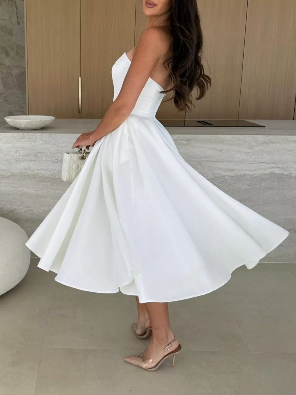 Strapless Ruched A-Line Midi Dress, image 16