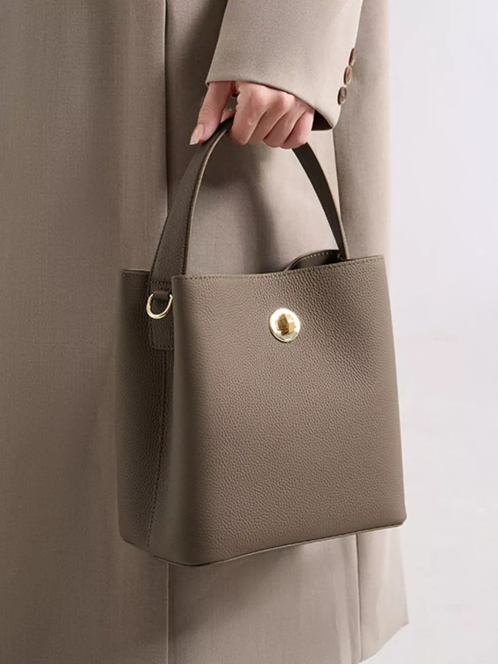 Leather Bucket Crossbody Bag, image 2