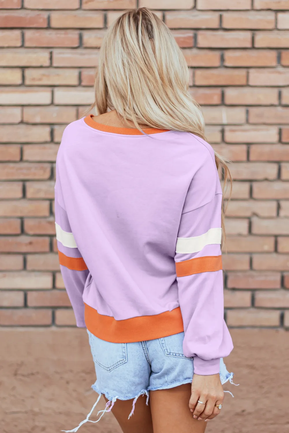 Contrast V-Neck Long Sleeve Sweatshirt, image 3