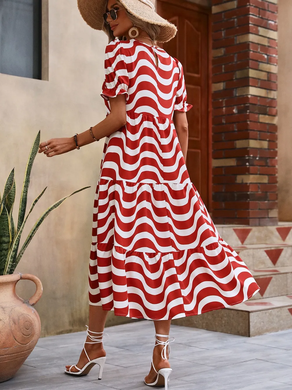 Wavy Striped Round Neck Short Sleeve Dress, image 8