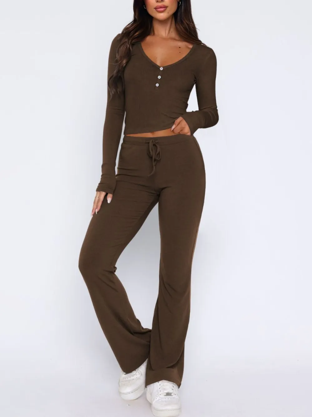 V-Neck Long Sleeve Top and Pants Set, image 5
