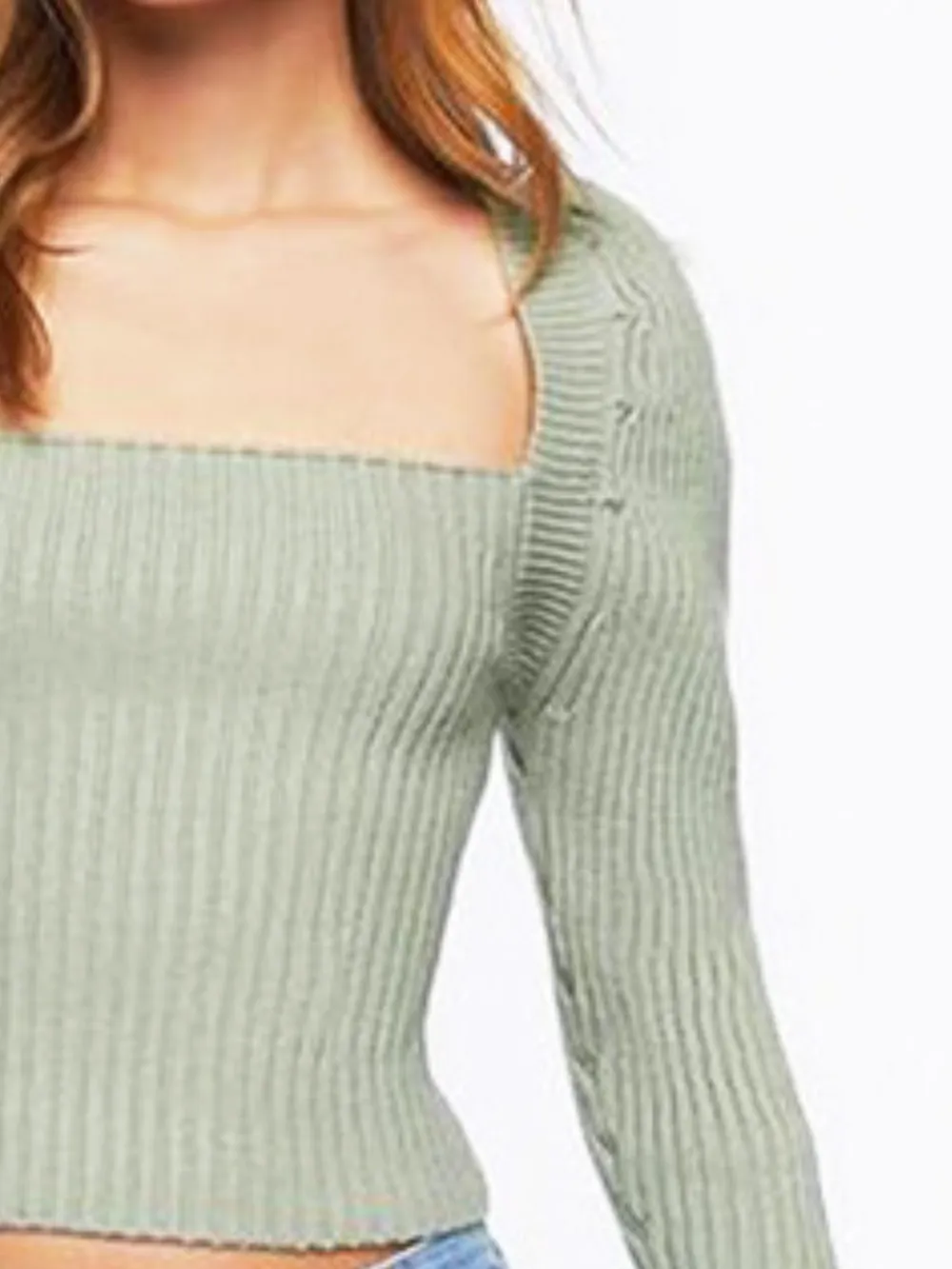 Ribbed Square Neck Long Sleeve Sweater, image 14