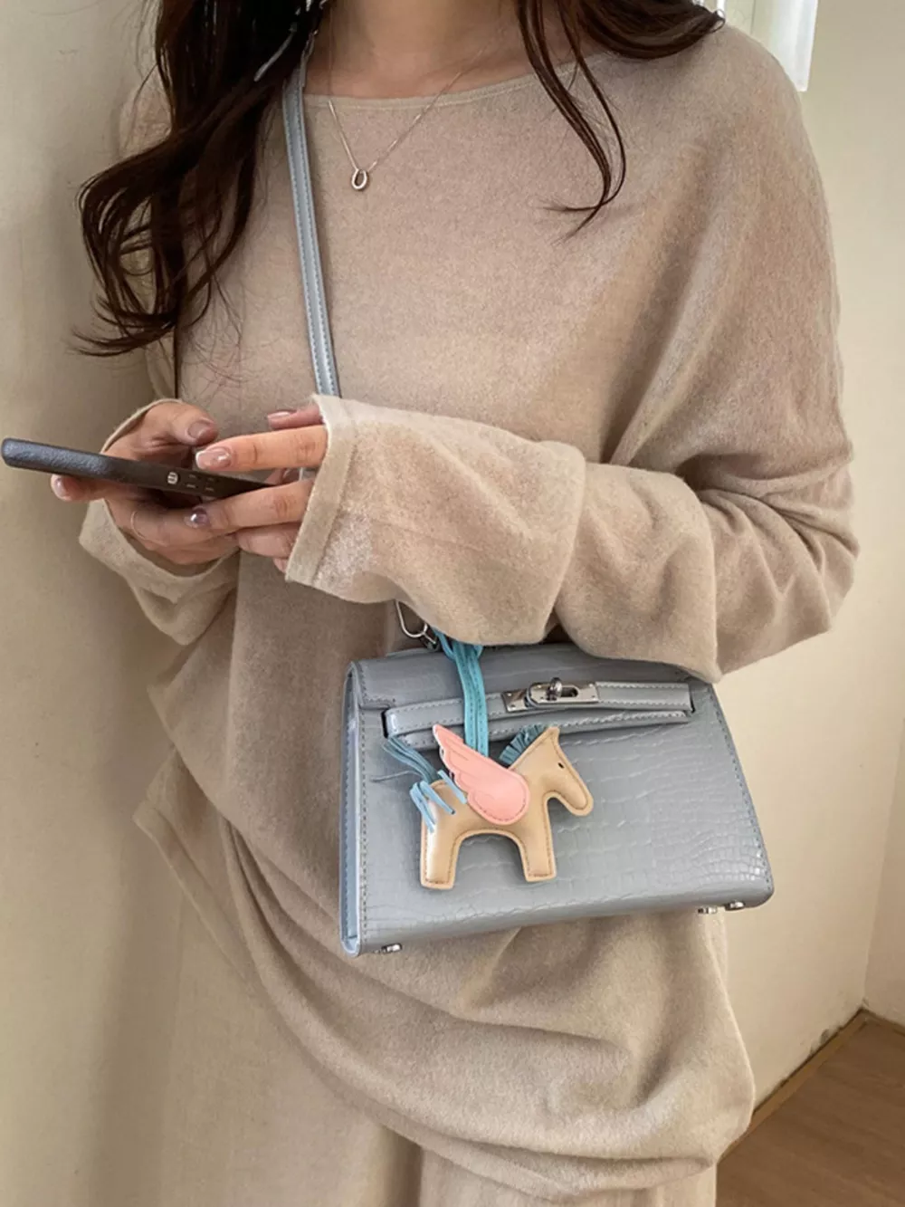 Crocodile Embossed Mini Crossbody Bag, image 5