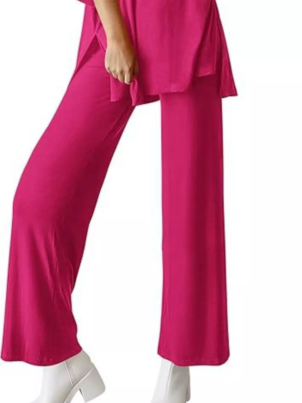 Slit Round Neck Top and Pants Set, image 17