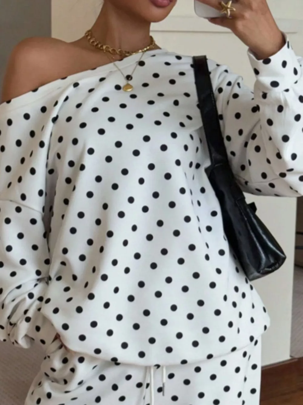 Polka Dot Long Sleeve Top and Pants Set, image 3